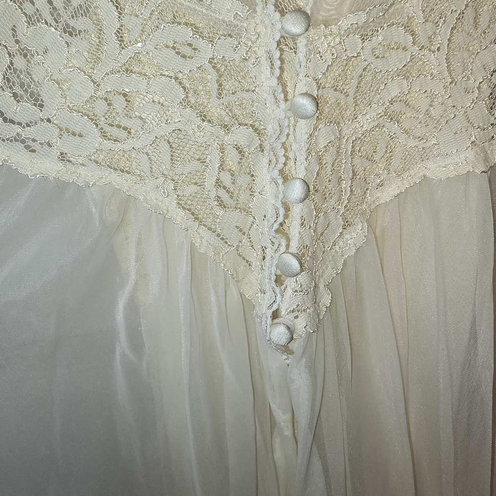 Val Mode Vintage Set Sheer Cream Gown And Duster Lace Coquette Cottagecore - Picture 8 of 16